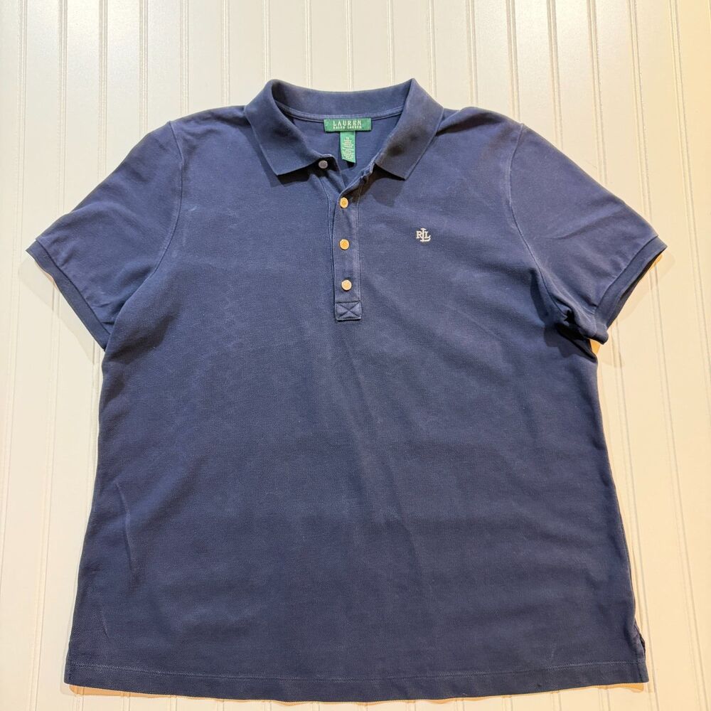 Lauren Ralph Lauren Navy Blue Pique Knit Classic Short Sleeve Polo Shirt LRL 1X
